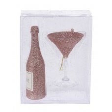 Χριστουγεννιάτικo Γυάλινo Ποτήρι και Μπουκάλι Σαμπάνιας Κόκκινο - Σετ 2 τεμ. (9cm)